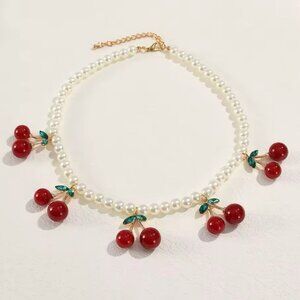 Cherry Pearl Gold Necklace